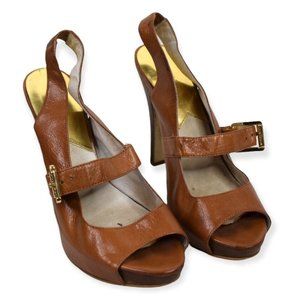 Michael Kors Heels 9.5 M Womens Platform Buckle Slingback Brown Open Toe